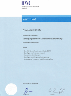 Zertifikat Datenschutzverordnung GreAT Dettke