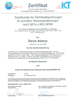 Zertifikat Dichtheitspruefung GreAT Atasoy